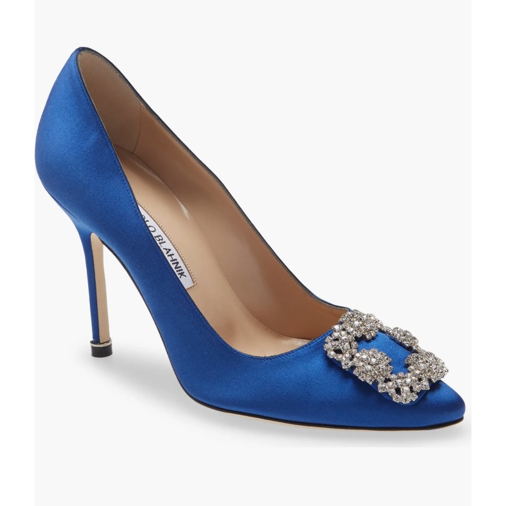Manolo Blahnik Hangisi satin crystal-buckle pumps